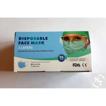 Maska medyczna 3-warstwowa, gumka - 50 szt.